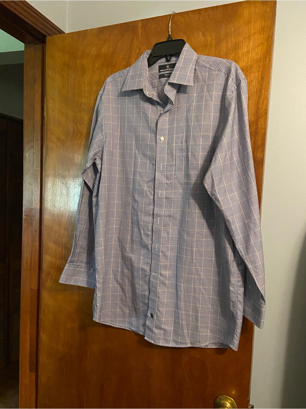 Hart Schaffner Marx Blue and White Plaid Button-Down Shirt